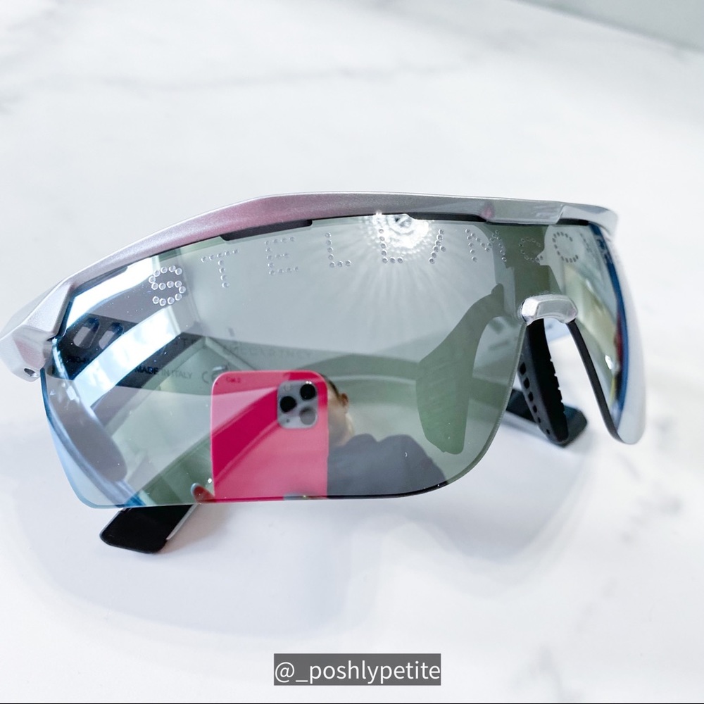 Stella McCartney sports mirror shield  metallic silver sunglasses - Picture 10 of 15